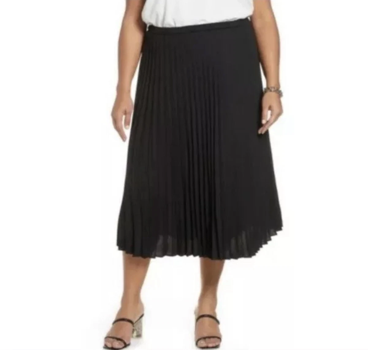 Halogen black pleated midi clearance skirt