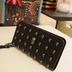 Women-Lady-Leather-Wallet-Clutch-Long-Purse-Punk-Skull-Rivets-Wallet-Handbag-Q