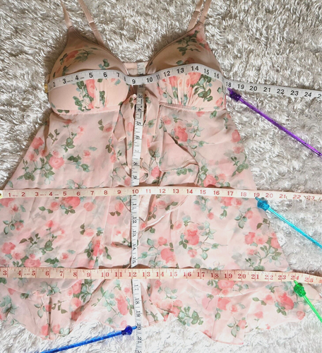 Gillian & Omalley Sheer Floral Open Front Padded Top Ruffled Babydoll Lingerie M - Picture 16 of 19