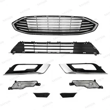 For Fusion 2017-2018 Upper Chrome Grille/Lower Mesh/Fog Light Kit/Bumper Bracket