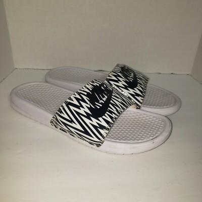 Size 10 Nike Benassi JDI Print Slides Sandals White Black 618919-100 Womens