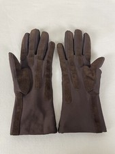 Vintage ISOTONER Brown Nylon Leather Trim Driving Gloves Womens One Size