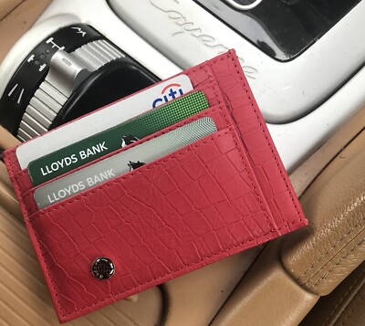 Schmale vegane rote Leder Kreditkarten Geldbörse Etui Ausweisetasche + Geschenkbox