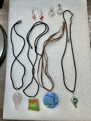 6 Piece Handmade Glass Jewelry Lot 4 Necklaces & 2 Earrings