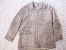 Chicos Womens Tan Tweed Jacket ZIPPERED, drawstring waist pockets size 2