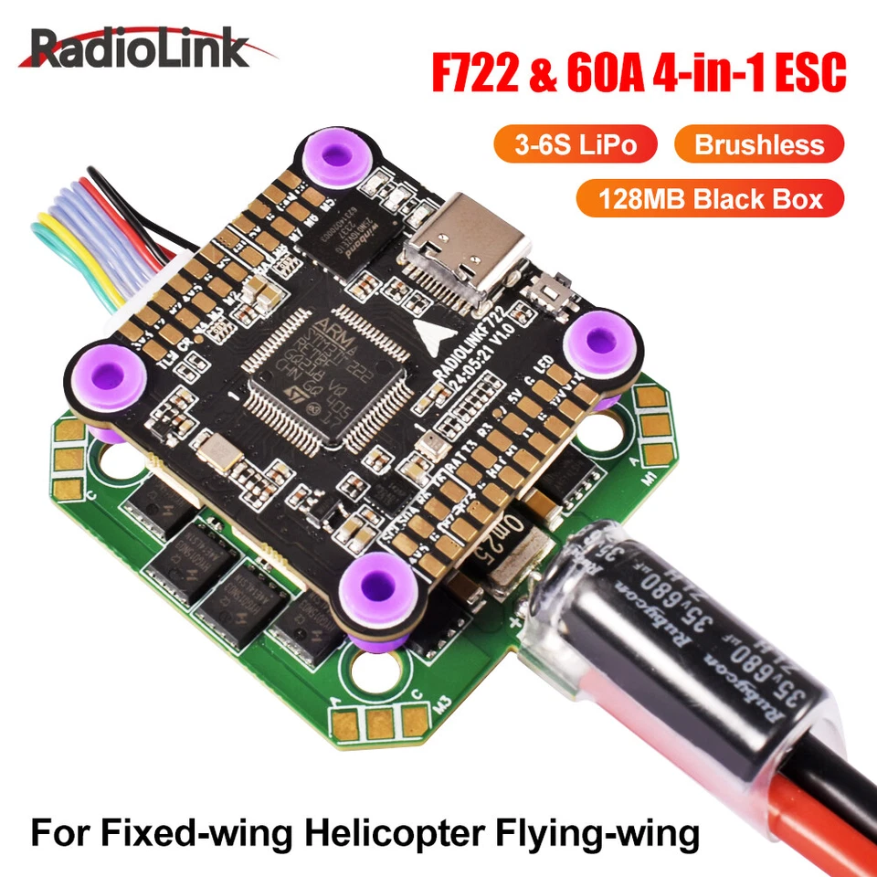 Radiolink F722 Control de Vuelo 128 MB Caja Negra 55A ESC Para Helicóptero Ala Voladora Foto 2 de 4