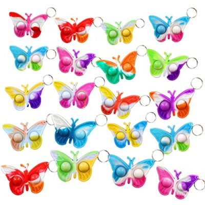 (Students Gift 20 Packs Bulk Butterfly Mini pop Fidget Keychain ,Birthday 