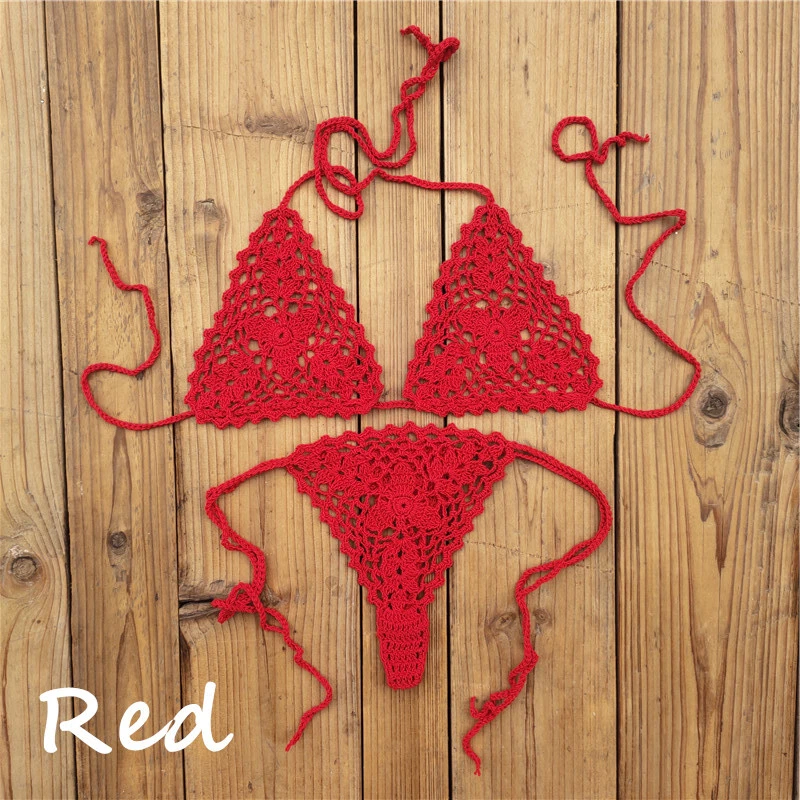 Micro Traje de baño de ganchillo a mano para mujer Mini conjunto de bikini extremadamente sexy estilo brasileño Foto 3 de 4