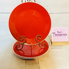 Room Essentials ANGLED RIM ORANGE FLAME White Trim Stoneware Dinner Plates Set 3