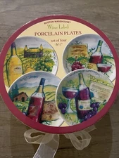 Boston Warehouse Wine Label Set of 4 Porcelain PLates - 6.5" Great Condition