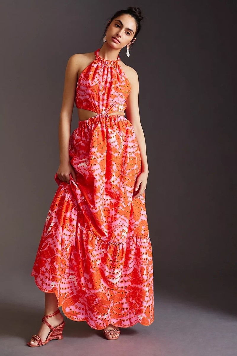 monique lhuillier halter dress Anthropologie ML Cutout Maxi Size 12 Wedding gown