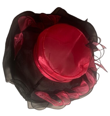 Kentucky Derby Church Dress Hat for Women Formal Bridal Party Prom Black and Red Black - Red Rose Derby Hat, Large Brim, Black - White Stripe  main image 4