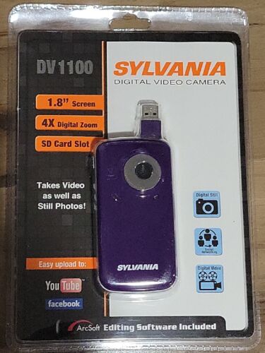 Cámara de video digital Sylvania DV1100 pantalla 1.8" 4X zoom digital ranura SD púrpura - Imagen 1 de 4