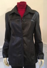 Clio New Genuine Leather Jacket Black Wn Sz L A-a 22” Length 28” Buttons Lined