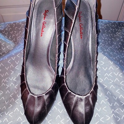 Stefani Collection By Menbur Women's Pewter Satin Pleated Platform Pumps  Sz 7.5