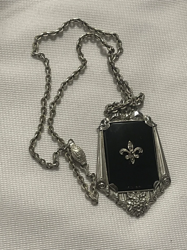 Vintage Onyx Marcasite Earrings And Necklace, Sterling Silver, Art Deco Set - Image 4 of 4