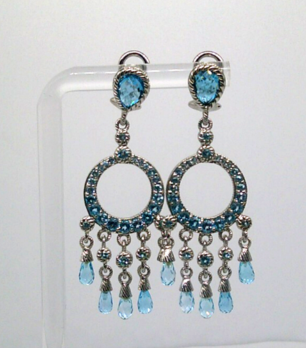 Judith Ripka Sterling Silver Blue Topaz Pierced Chandelier Earrings - NEW