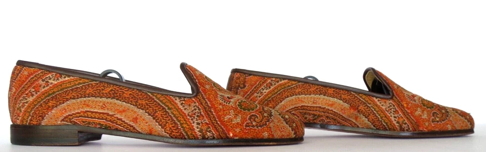 SO CUTE! Women's $575 Stubbs & Wootton Linen "PAISLEY" Slippers Loafers Shoe 7AA - Image 2 of 4