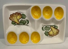 Vintage Japan Deviled Egg Plate Vine Handpainted Yellow White Appetizers