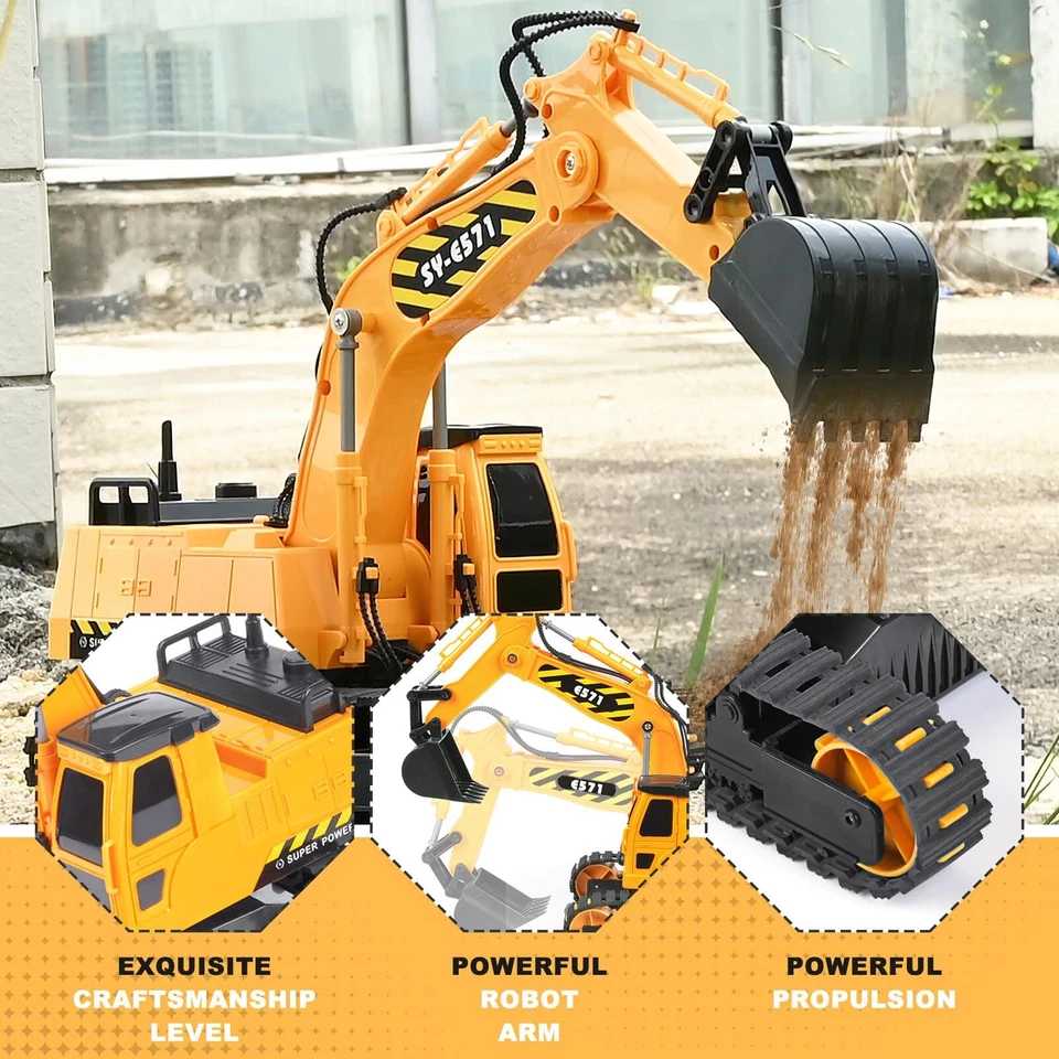 Remote Control Excavator Toy 2 Batteries RC Excavators Sandbox Digger Hydraul... - Image 3 of 4