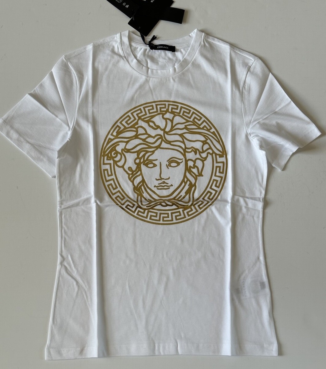 【関税&送料込】Versace White Cotton T-Shirt Versace Women's Gold Medusa White Cotton Jersey T-Shirt 4