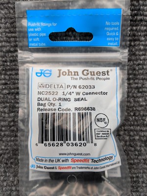 John Guest NC2522 1/4'' W Connector Dual O-ring Seal 62033 Push Fit 