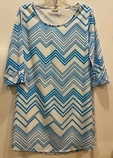 Pixi Ivy Womens Sheath Dress Size M Blue White Chevrons Decorative Cuff 53