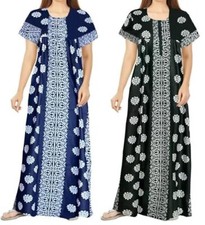 Cotton Printed Maxi Night Dress Gown Combo for Women (Pack of 2, BLUE & GREEN)