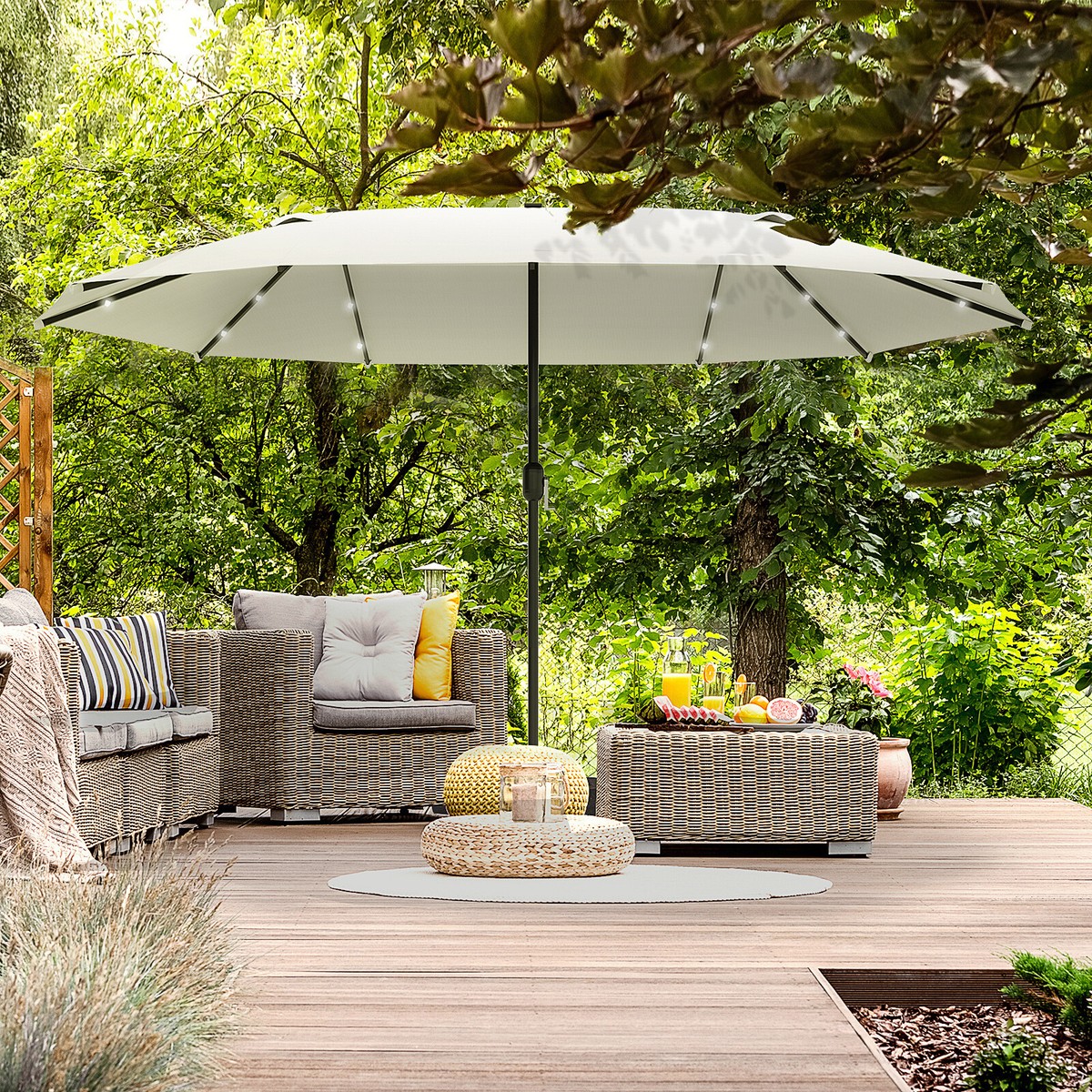 Outsunny 4.4m Double-Sided Sun Umbrella Patio Parasol Solar Lights Cream  White 5056399172694 | eBay