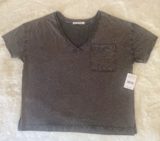 NWT $68 S Free People oversized slit Women gray distressed we the free shirt Top