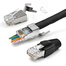 10 Pack Cat7 Cat6A Pass Through Shielded RJ45 Connector Network 50 Gold-Plated