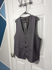 Charcoal Textured Dress Suit Vest 5 Button V Neck Adjustable Back Strap