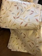 Pair of Gold Coloured Fully Lined Curtains with Leaf Pattern Pencil Pleats