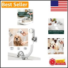 Chrome Sink Faucet Shower Attachment with Stretchable Hose for Pets Cleaning