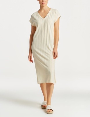 GANT women's knit maxi dress linen V-neck ivory size M