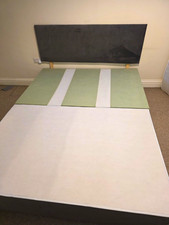 Grey Upholstered King Bed Frame with Headboard, 4 Storage Drawers & Mattress