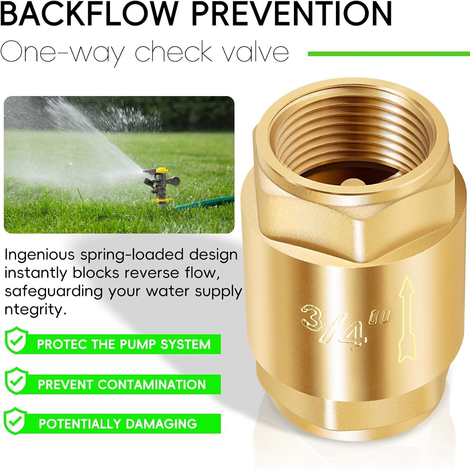 3/4"NPT One Way Brass In-Line Check Valve Female Pipe Thread #20403LF (2 Pack)