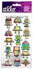 Puffy Lotsa Robots Sticko Stickers Scrapbooking Card Embellishment Journal