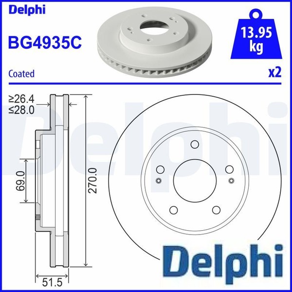 2X Bremsscheibe Delphi BG4935C 2 Bremsscheiben Vorderachse Vorne FüR Mitsubishi-image