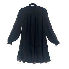 CeCe Long Sleeve Yoryu Ruffled Dress Rich Black Size Medium Whimsygoth Fairy