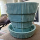 Vintage MCM McCoy Pottery USA Aqua Blue Teal 4” Basket Weave Flower Pot Planter