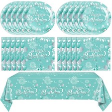 41Pcs Teal Birthday Decorations for Women Girls,Teal Silver Tableware Set Par...