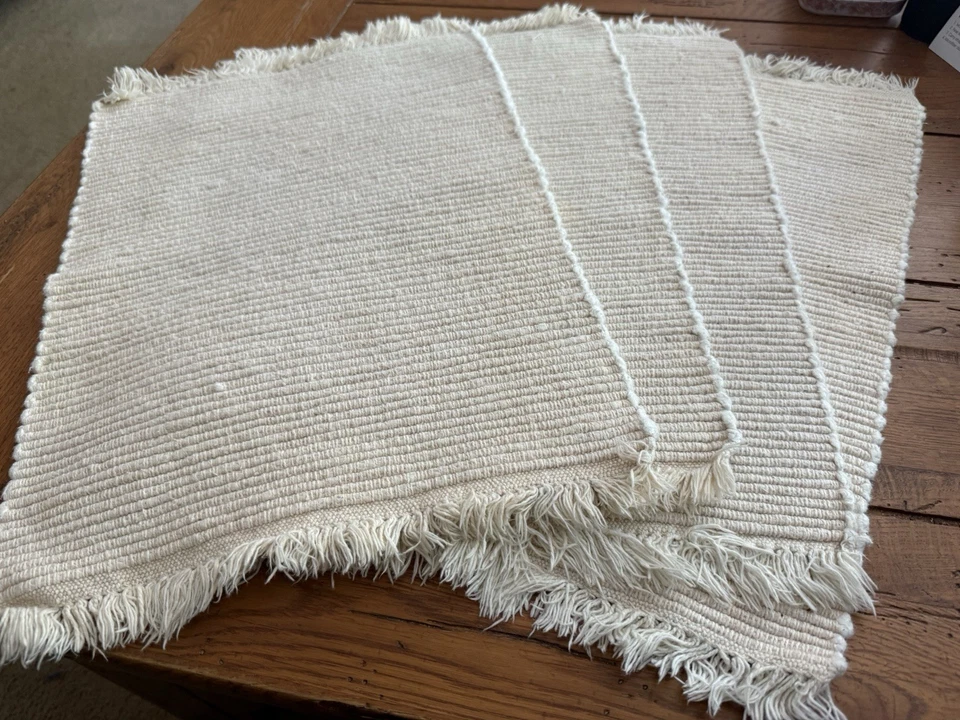Woven Placemats 16" x 12" Neutral Shades of Beige/Off-White Set of 4 - Image 2 of 3