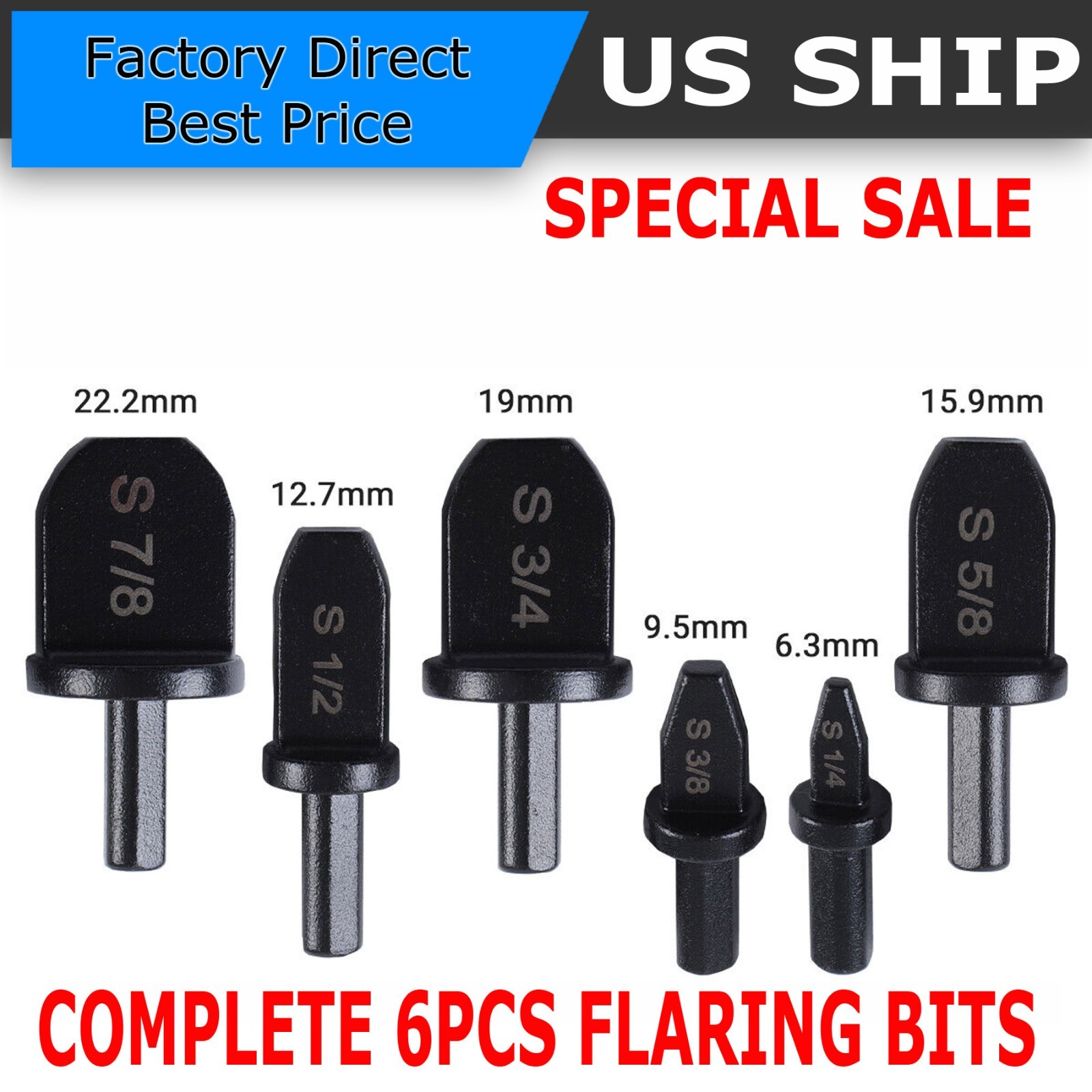 6x Swaging Tool Drill Bit Set Air Conditioner Copper Pipe Flaring Tube Expander