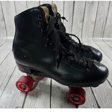 Riedell 111 Black Roller Skates Mens 12 Sure-Grip Fame Red Wheels Quad Skates