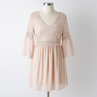 Zanzea Dress Women's Small Cream Lace Mini Fit & Flare Bell Sleeves Boho Spring