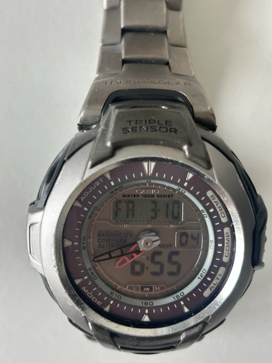 Reloj Solar Casio Pro Trek PRG-60T Titanio Triple Sensor (Módulo 2767)