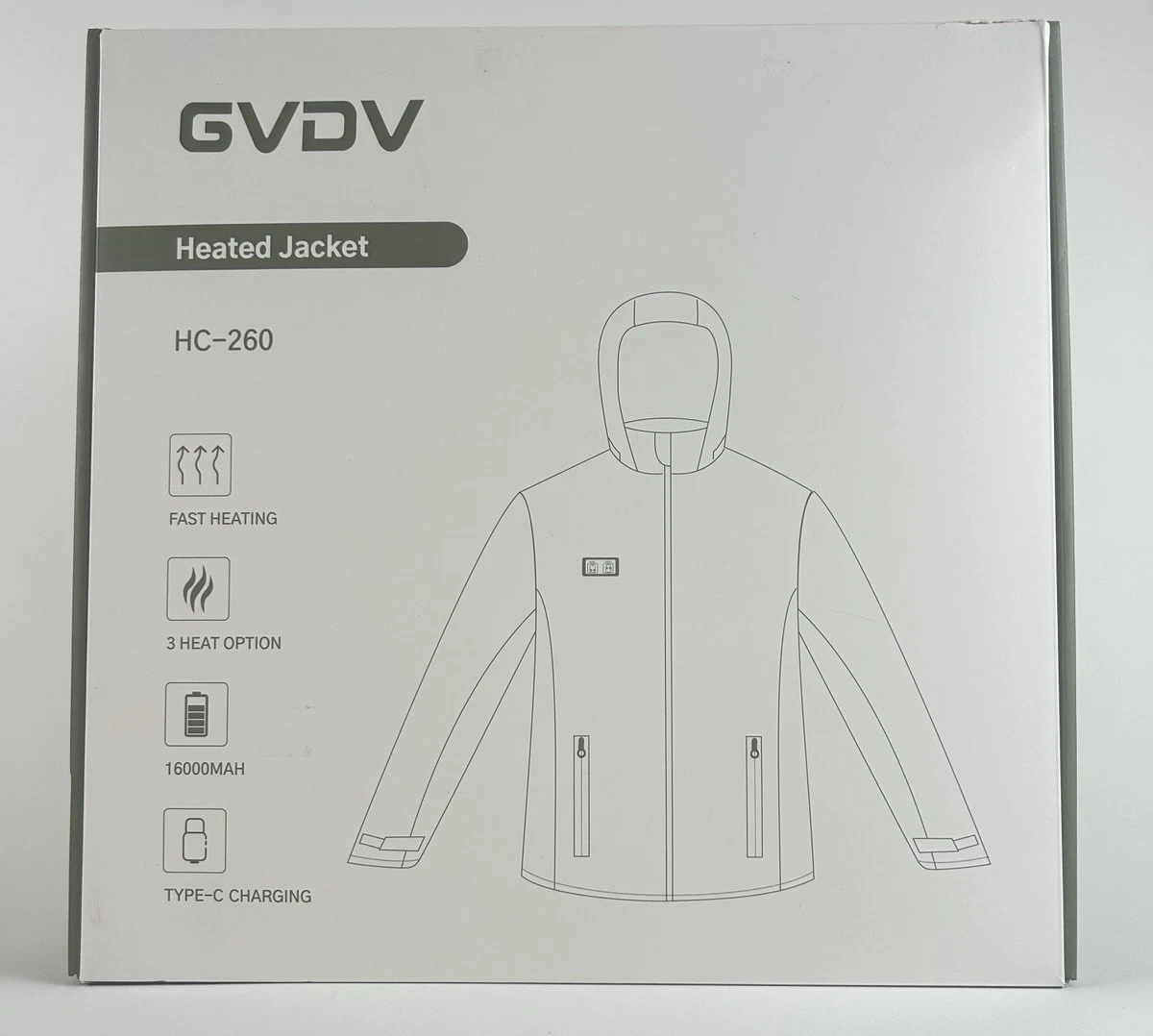 GVDV Heated Jacket Large Black USB Rechargeable Hooded Winter Coat New