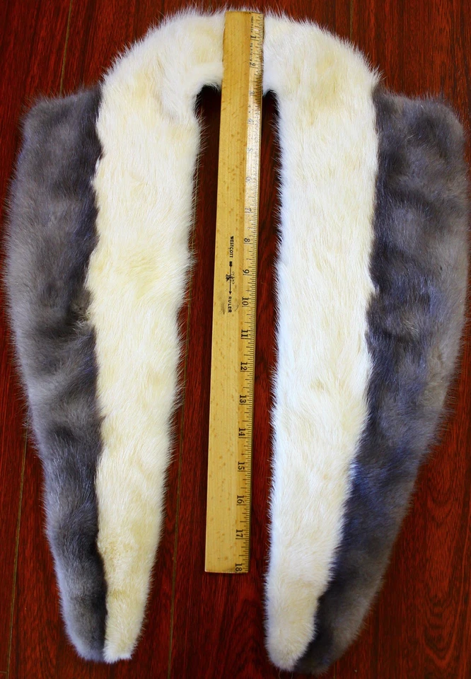 Vintage IVORY CREAM and Grey REAL MINK Detachable Fur Collar Scarf Stole Wrap - Image 3 of 4