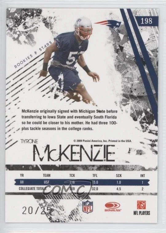 2009 Donruss Rookies & Stars Longevity Rookie Emerald /25 Tyrone McKenzie RC - Image 2 of 2